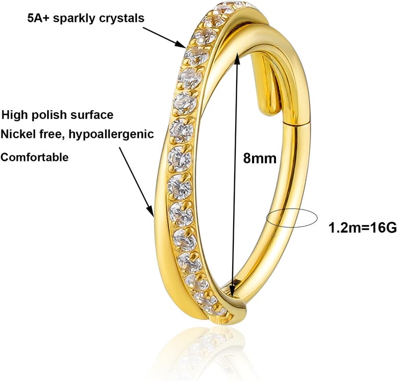 TOMIDES 16G Titanium Cartilage Earring Hoop for Conch Helix Tragus 8mm 10mm 12mm Hypoallergenic Hinged Clicker Nose Rings Septum Piercing Jewelry for Women Men - Image 1